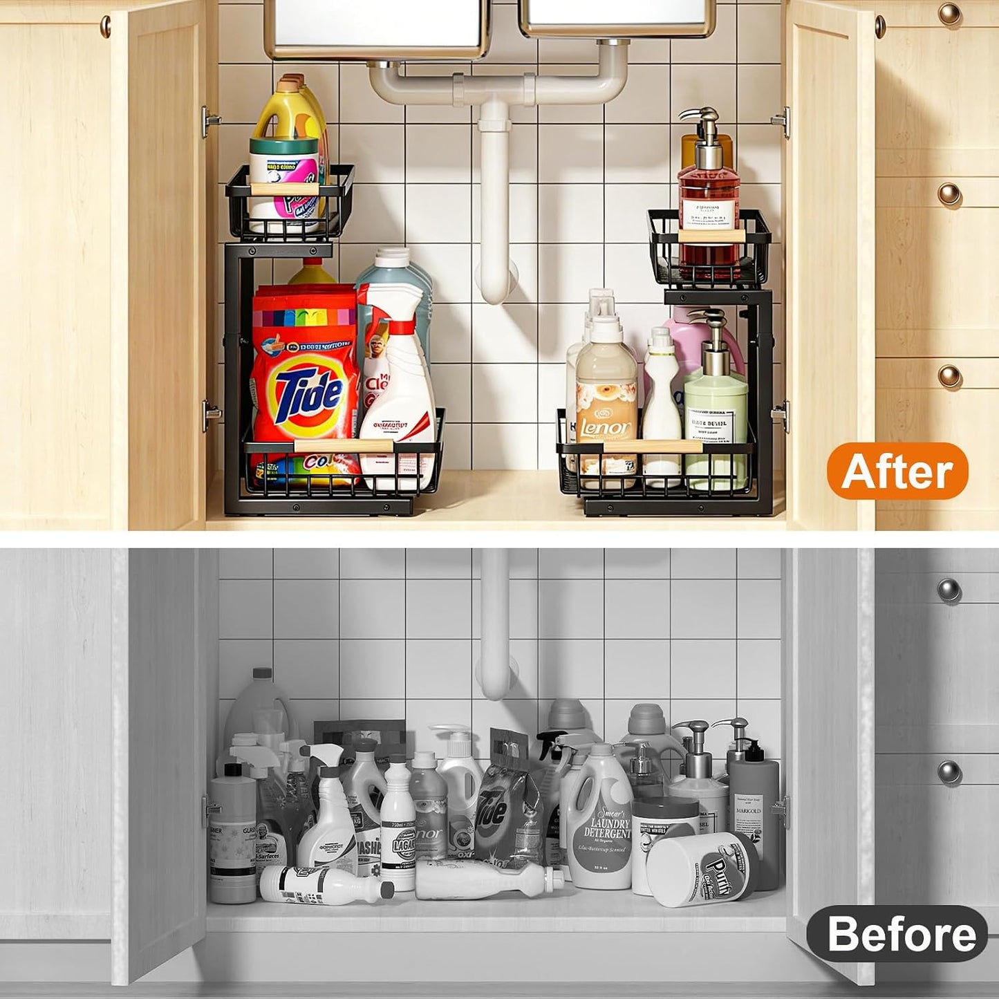 Under Sink Organizer, 2 Pack Height Adjustable Under Sink Organizers and Storage