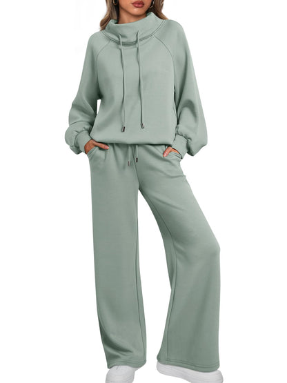 🎄Christmas Sale🔥 Women's Oversized Two-Piece Round Neck Drawstring Sweatshirt Wide Leg Sweatpants Casual Suit