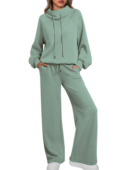 🎄Christmas Sale🔥 Women's Oversized Two-Piece Round Neck Drawstring Sweatshirt Wide Leg Sweatpants Casual Suit