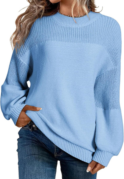 Women's Casual Long Sleeve Loose Round Neck Knit Solid Colour Pullover Sweater
