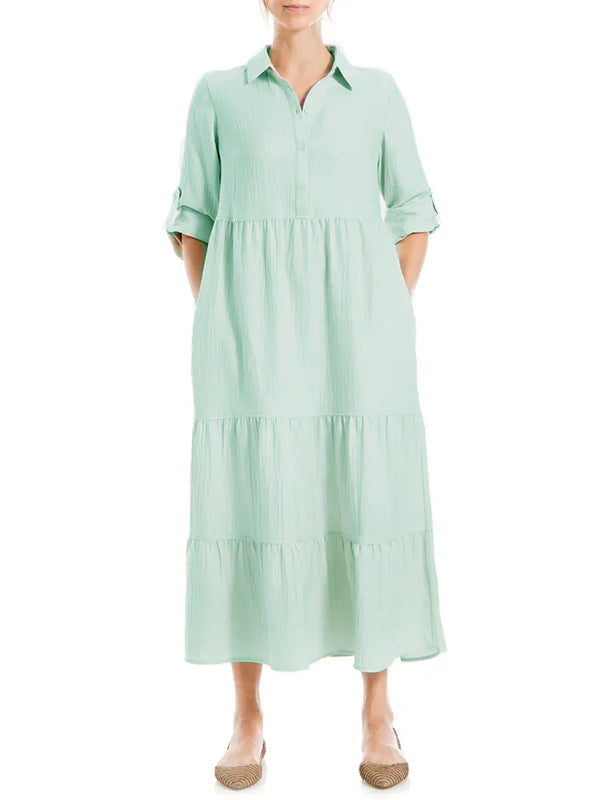 ⏰ LAST DAY SAVE 50% 💥Women's Tiered Long Sleeve Gauze Shirtdress