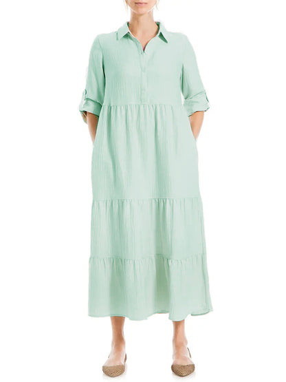 ⏰ LAST DAY SAVE 50% 💥Women's Tiered Long Sleeve Gauze Shirtdress