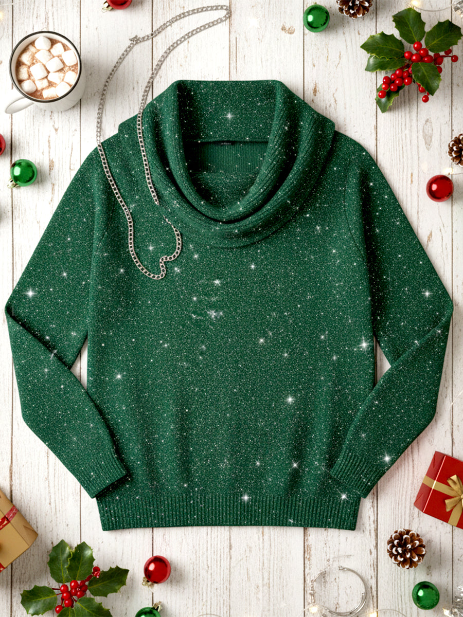 🎄 CLEARANCE SALE🔥 Women's Elegant Solid Color Loose Shiny Sweater