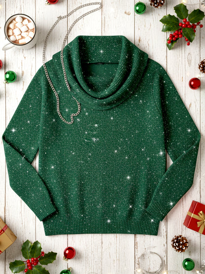 🎄 CLEARANCE SALE🔥 Women's Elegant Solid Color Loose Shiny Sweater