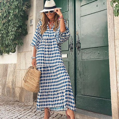 Puffy Sleeve Floral Pattern Elegant Boho Dress