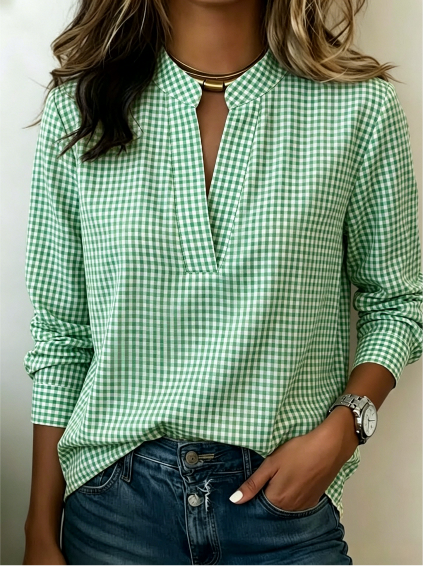 Today 49% Off🔥Women’s Classic Gingham Split V-Neck Blouse