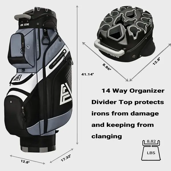 🏌️ Golf T-LOCK Cart Bag 14 Way Organizer Dividers Quiet Golf Bag