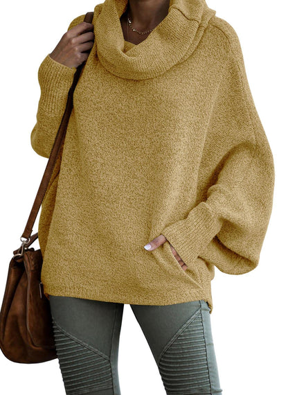 Women's Cowl Neck Batwing Sleeve Pullover Sweater