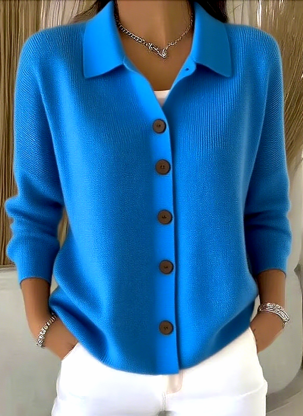 CLEARANCE SALE🔥 Women's Plain Long Sleeve Shawl Collar Casual Cardigan Outerwear