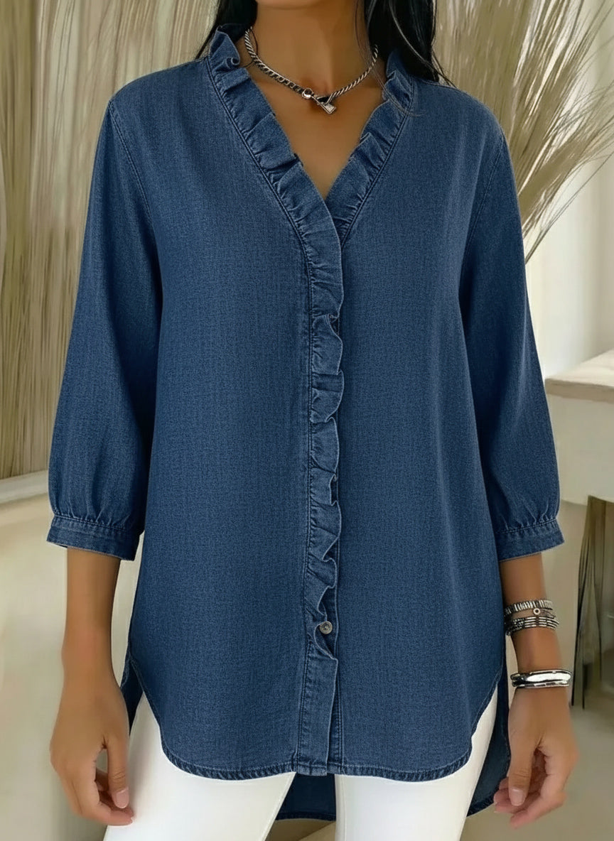 New Arrivals🔥 Women's Casual Denim V-Neck Ruffled Shirt