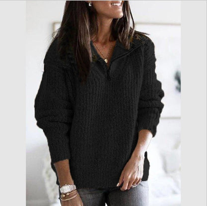 Ribbed Half Zip Sweater For Women
