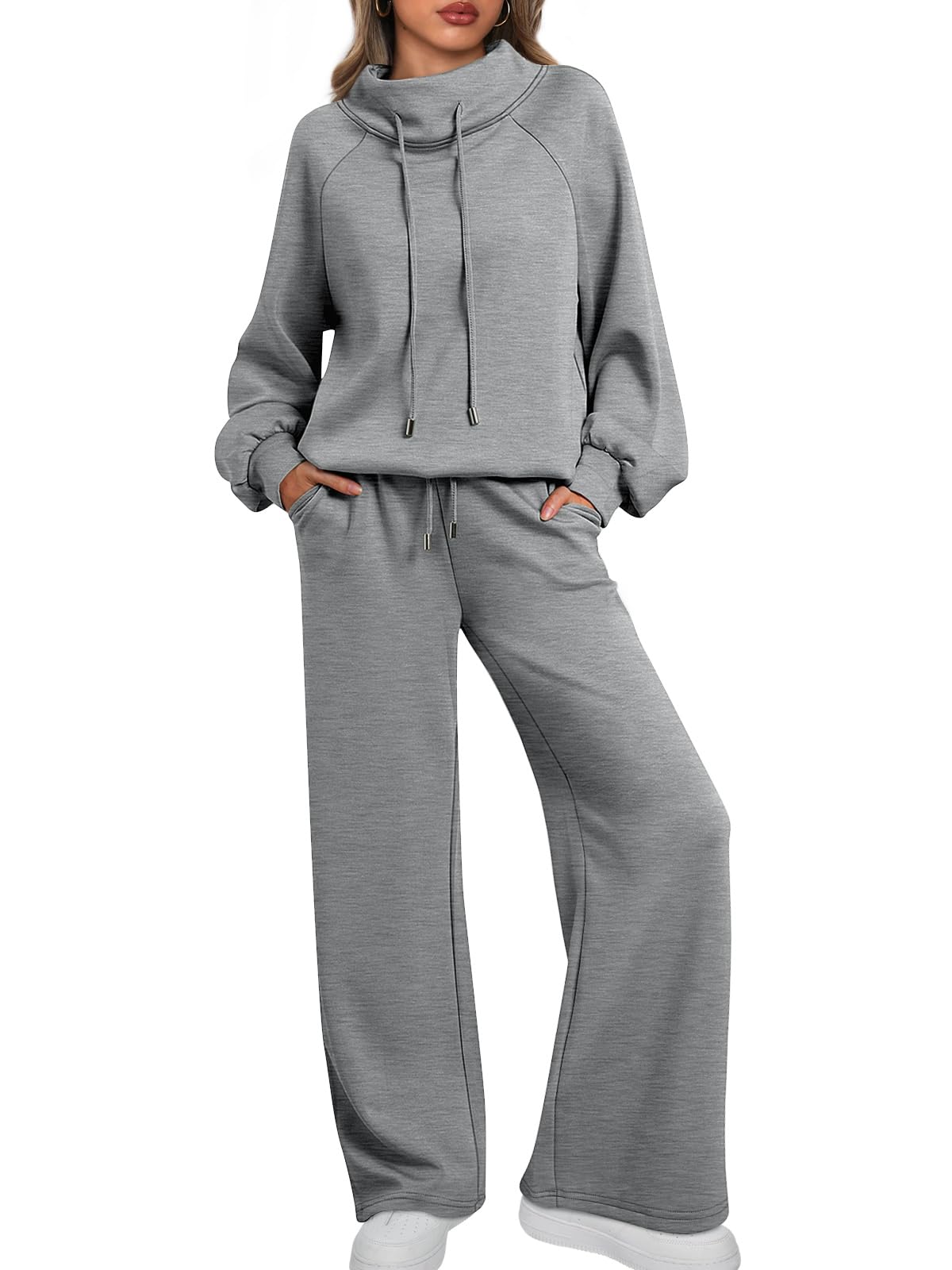 🎄Christmas Sale🔥 Women's Oversized Two-Piece Round Neck Drawstring Sweatshirt Wide Leg Sweatpants Casual Suit