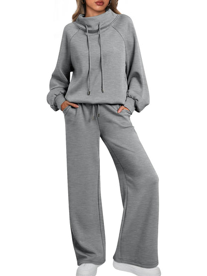 🎄Christmas Sale🔥 Women's Oversized Two-Piece Round Neck Drawstring Sweatshirt Wide Leg Sweatpants Casual Suit