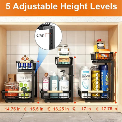 Under Sink Organizer, 2 Pack Height Adjustable Under Sink Organizers and Storage