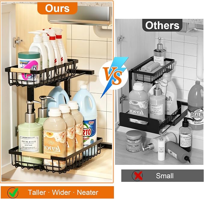 Under Sink Organizer, 2 Pack Height Adjustable Under Sink Organizers and Storage