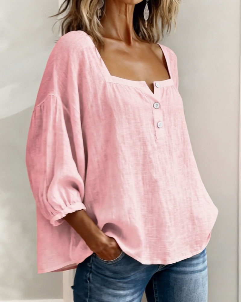 New Arrivals🌸Square Neck Half Button Blouse