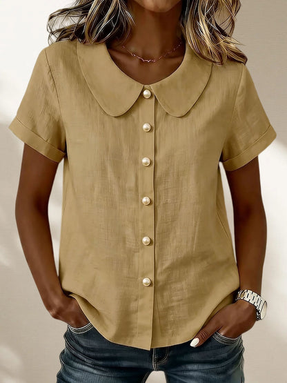 New Arrivals🔥Women's Peter Pan Collar Casual Button-up Cotton Linen Top