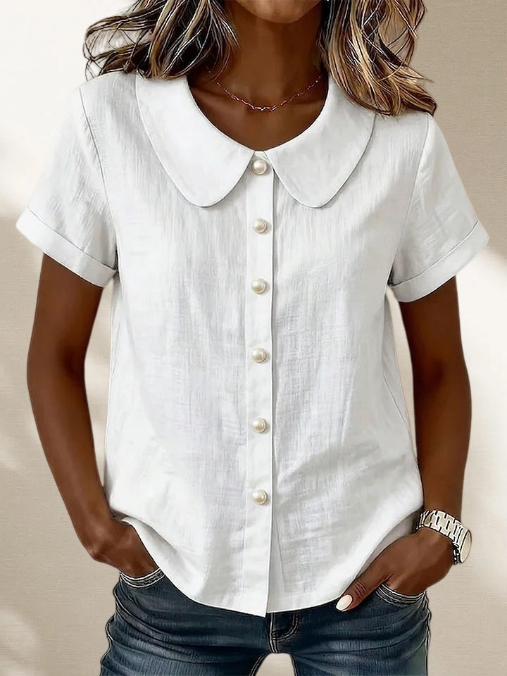 New Arrivals🔥Women's Peter Pan Collar Casual Button-up Cotton Linen Top