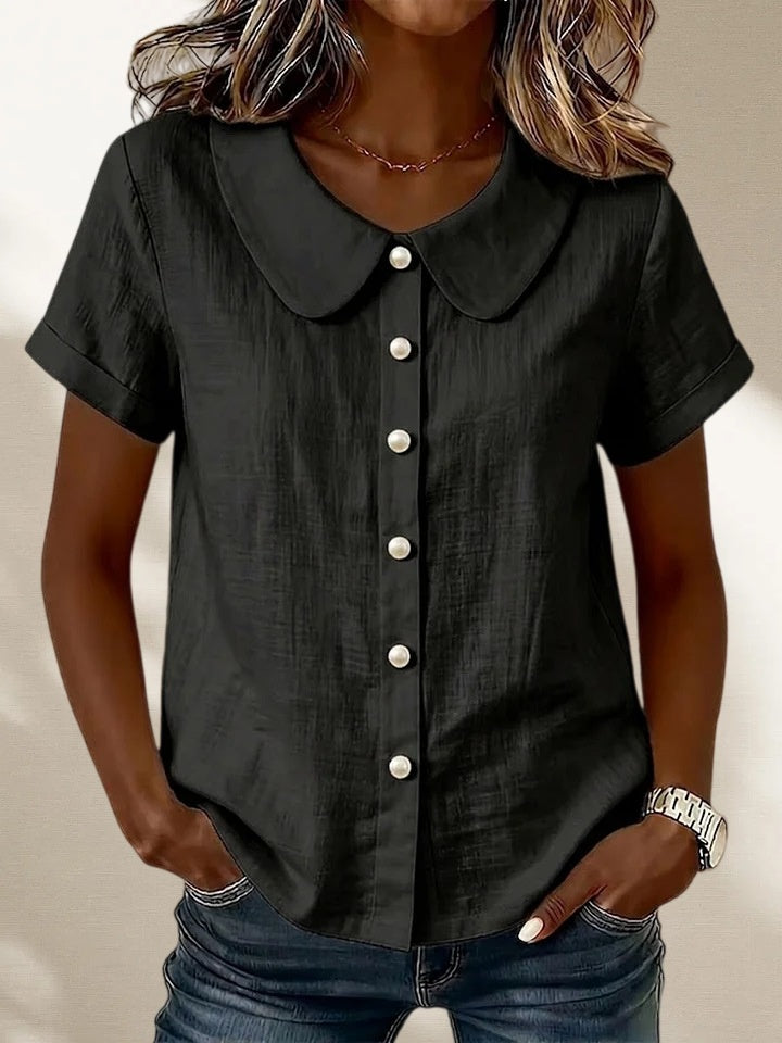 New Arrivals🔥Women's Peter Pan Collar Casual Button-up Cotton Linen Top