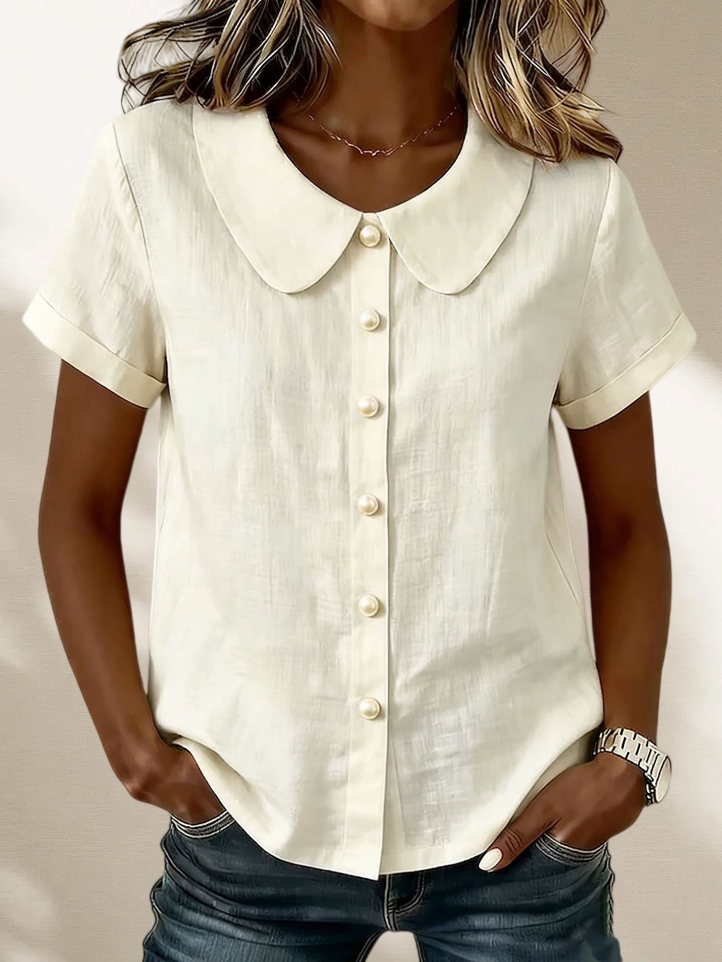 New Arrivals🔥Women's Peter Pan Collar Casual Button-up Cotton Linen Top
