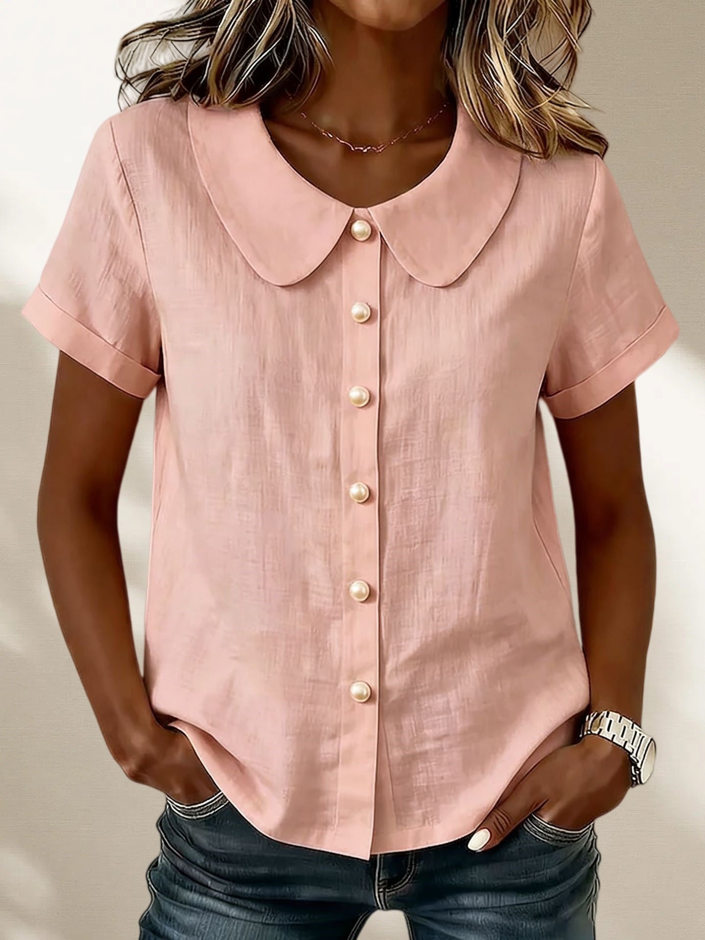 New Arrivals🔥Women's Peter Pan Collar Casual Button-up Cotton Linen Top