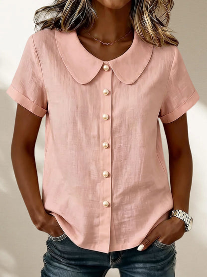 New Arrivals🔥Women's Peter Pan Collar Casual Button-up Cotton Linen Top