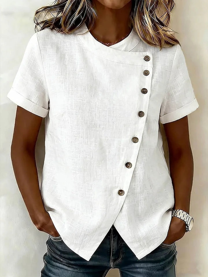 New Arrivals🔥Women's Casual Side Button-up Cotton Linen Top