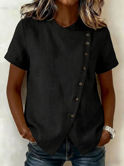 New Arrivals🔥Women's Casual Side Button-up Cotton Linen Top