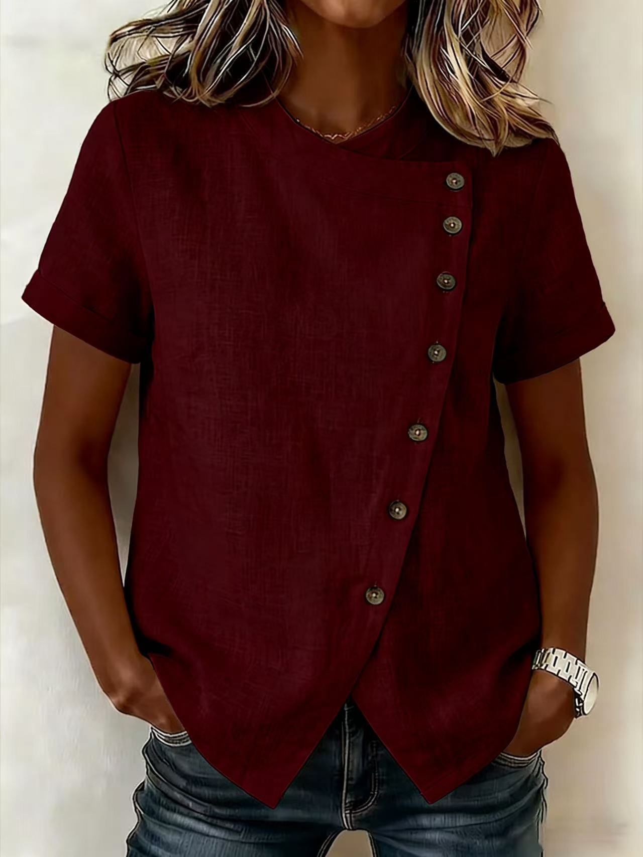 New Arrivals🔥Women's Casual Side Button-up Cotton Linen Top