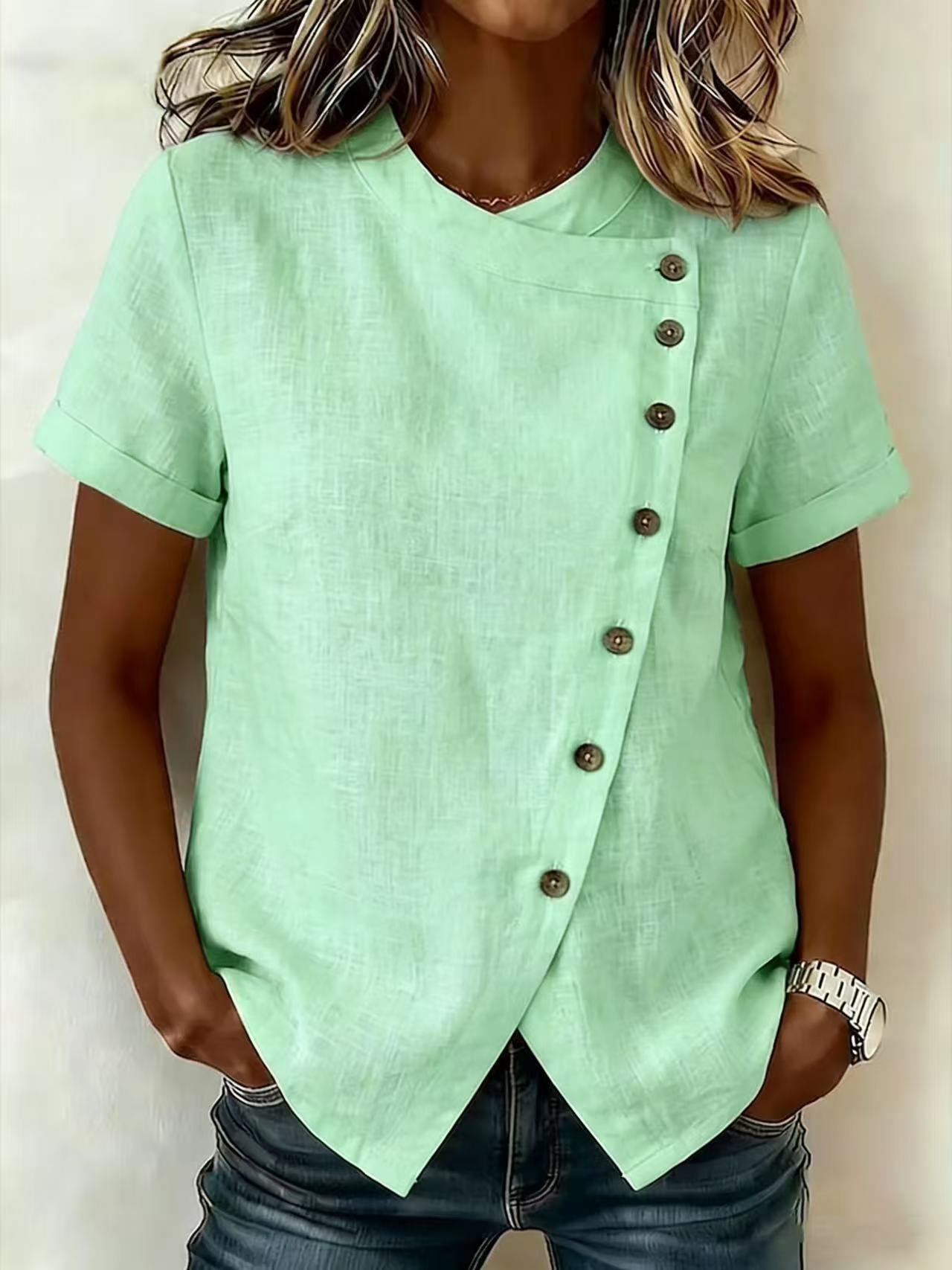 New Arrivals🔥Women's Casual Side Button-up Cotton Linen Top