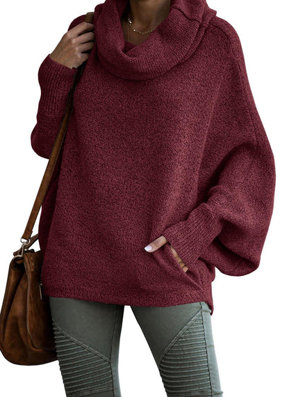 Women's Cowl Neck Batwing Sleeve Pullover Sweater