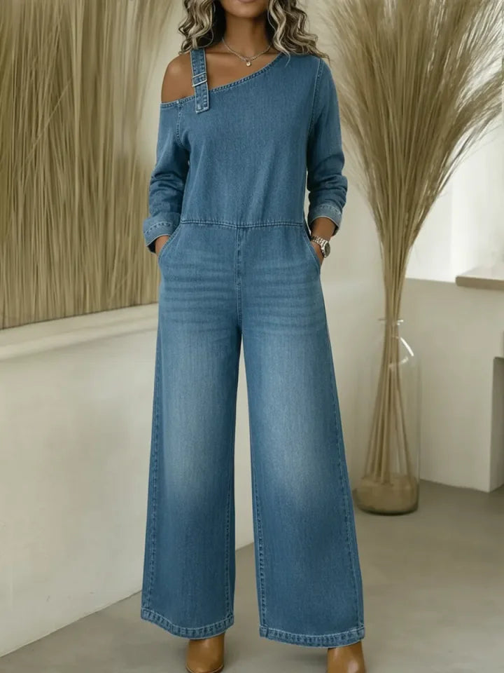 CLEARANCE SALE🔥 Women's Fashionable Off the Shoulder Denim Jumpsuit