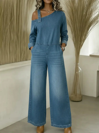CLEARANCE SALE🔥 Women's Fashionable Off the Shoulder Denim Jumpsuit