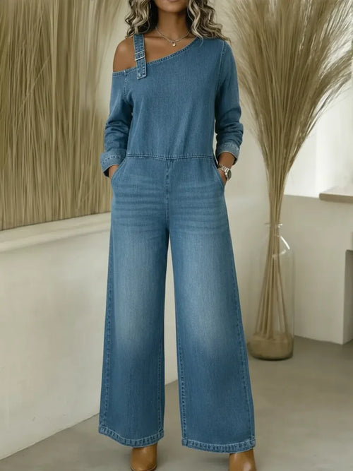 CLEARANCE SALE🔥 Women's Fashionable Off the Shoulder Denim Jumpsuit