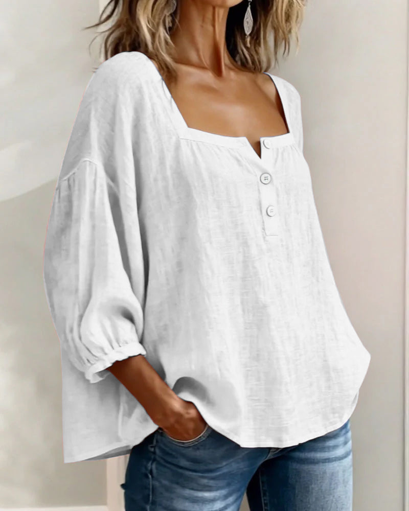 New Arrivals🌸Square Neck Half Button Blouse
