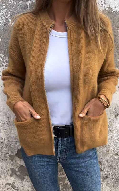 🔥 Women's Round Neck Zipper Knitted Jacket