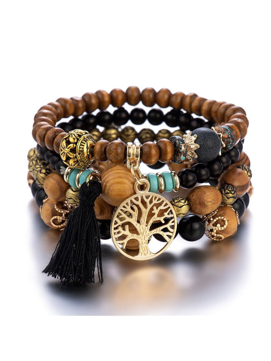 Boho Multi-layered Wooden Beaded Bracelet