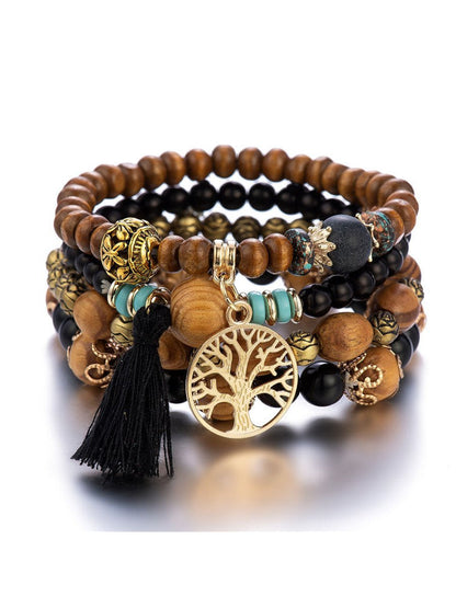 Boho Multi-layered Wooden Beaded Bracelet