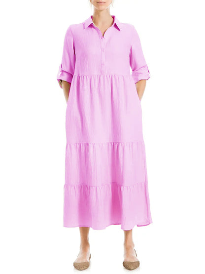 ⏰ LAST DAY SAVE 50% 💥Women's Tiered Long Sleeve Gauze Shirtdress