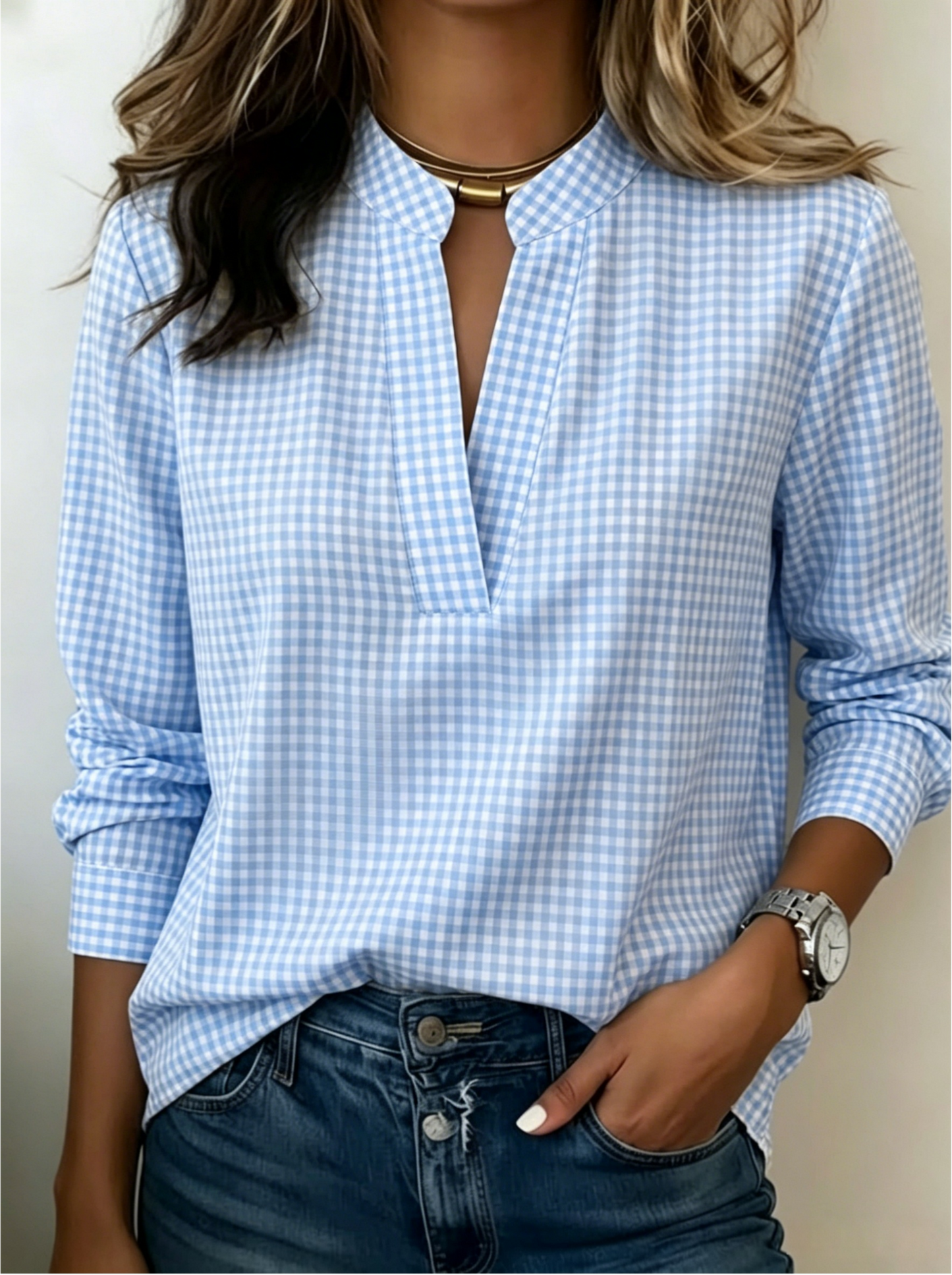 Today 49% Off🔥Women’s Classic Gingham Split V-Neck Blouse