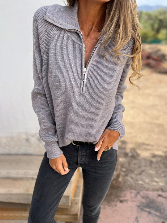 🎄Christmas Sale🔥 Casual Solid Color Long Sleeve Knit Zipper Sweater