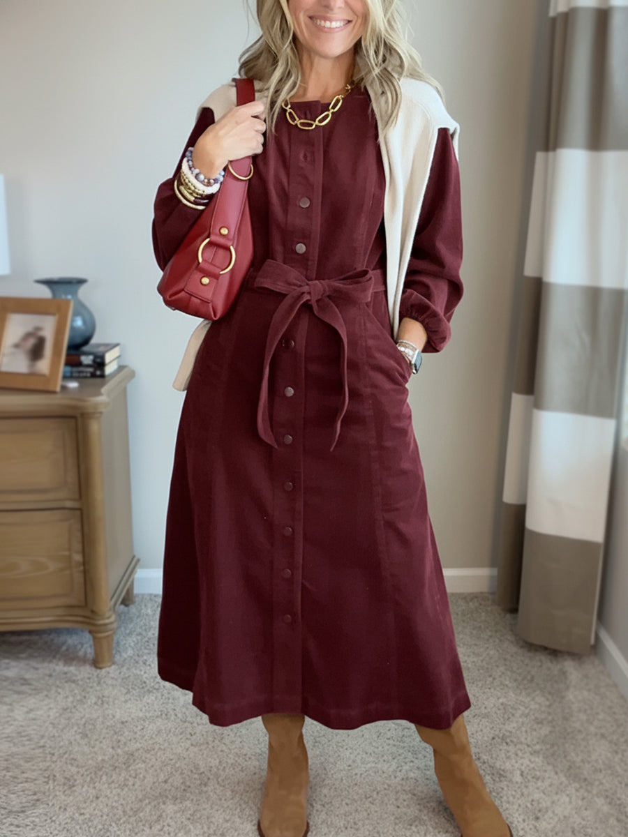 New Arrival🔥 Corduroy Shirt Dress with Tie Belt