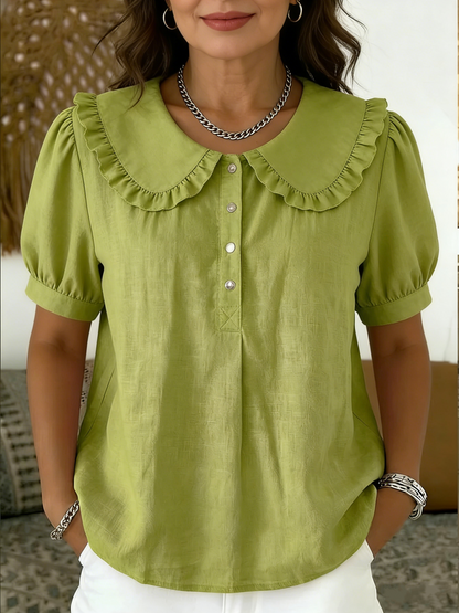 NEW🔥 Casual Peter Pan collar cotton-linen blend polo shirt