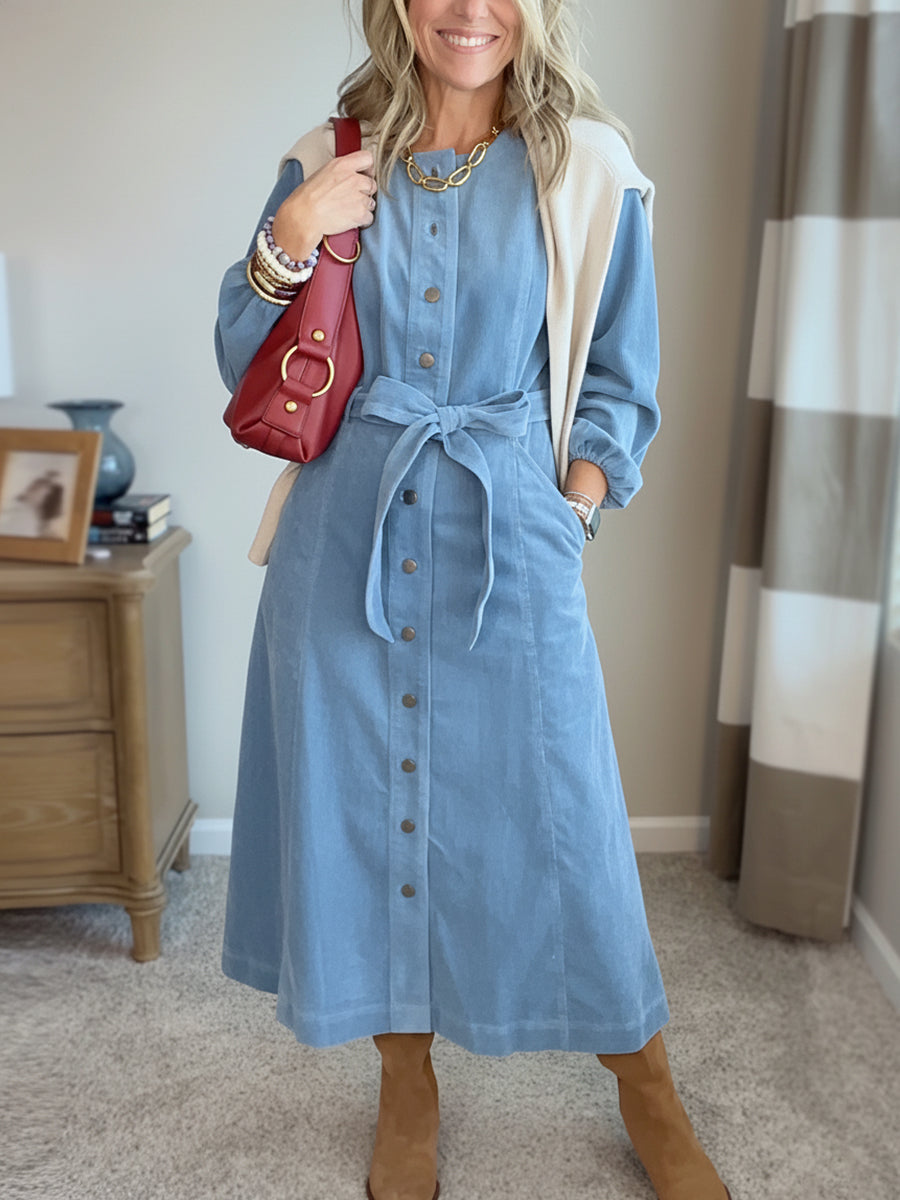 New Arrival🔥 Corduroy Shirt Dress with Tie Belt
