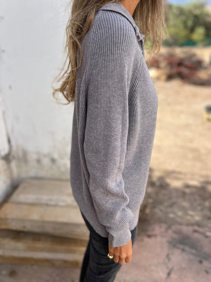 🎄Christmas Sale🔥 Casual Solid Color Long Sleeve Knit Zipper Sweater