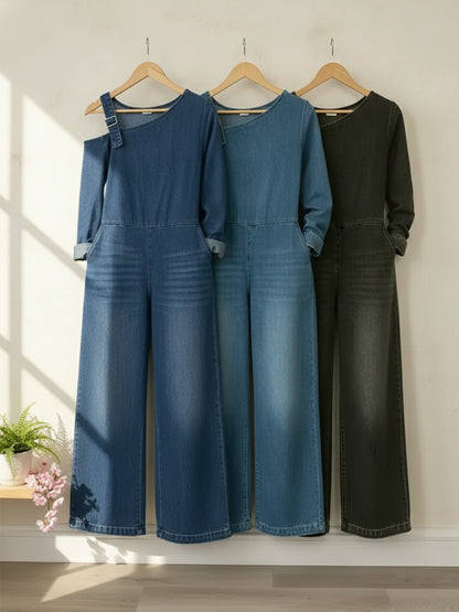 CLEARANCE SALE🔥 Women's Fashionable Off the Shoulder Denim Jumpsuit