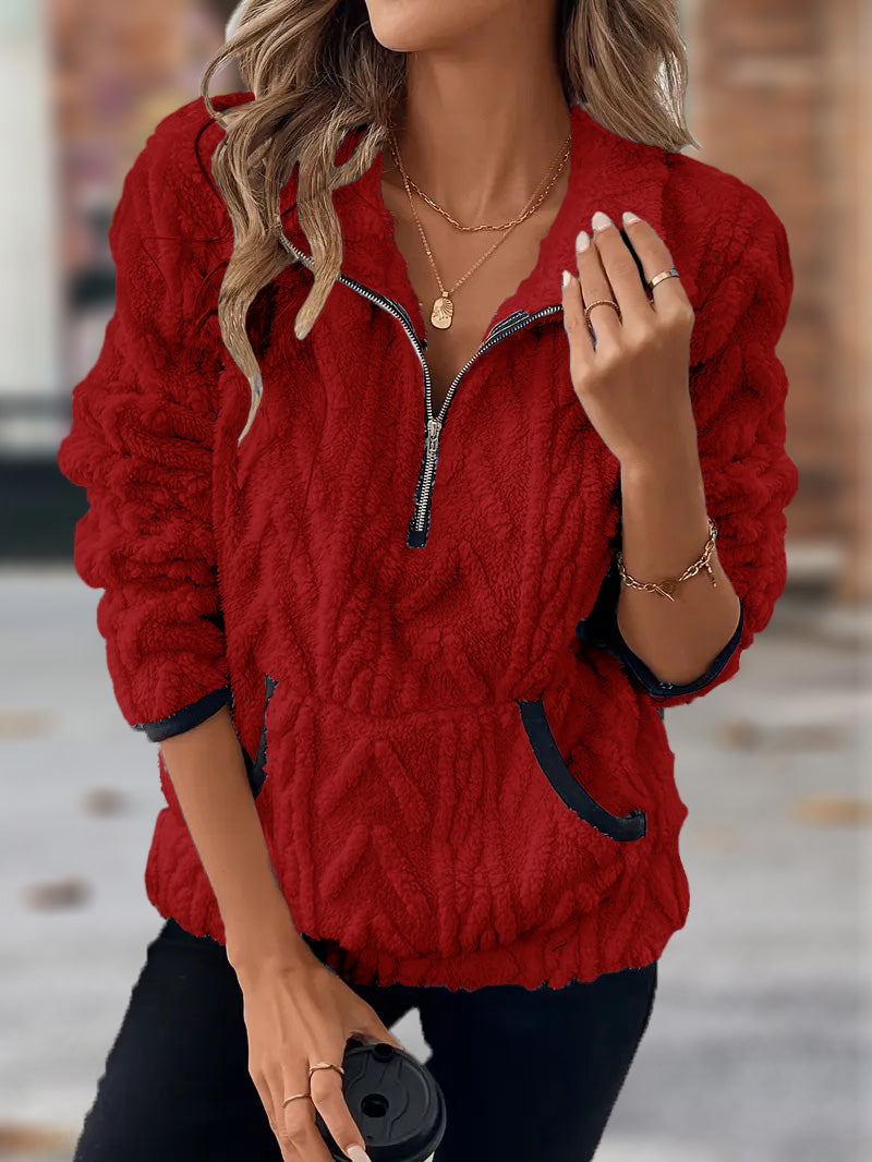 🎄Christmas Sale🔥 2024 Women's Lapel Half Zipper Plush Pocket Jacket
