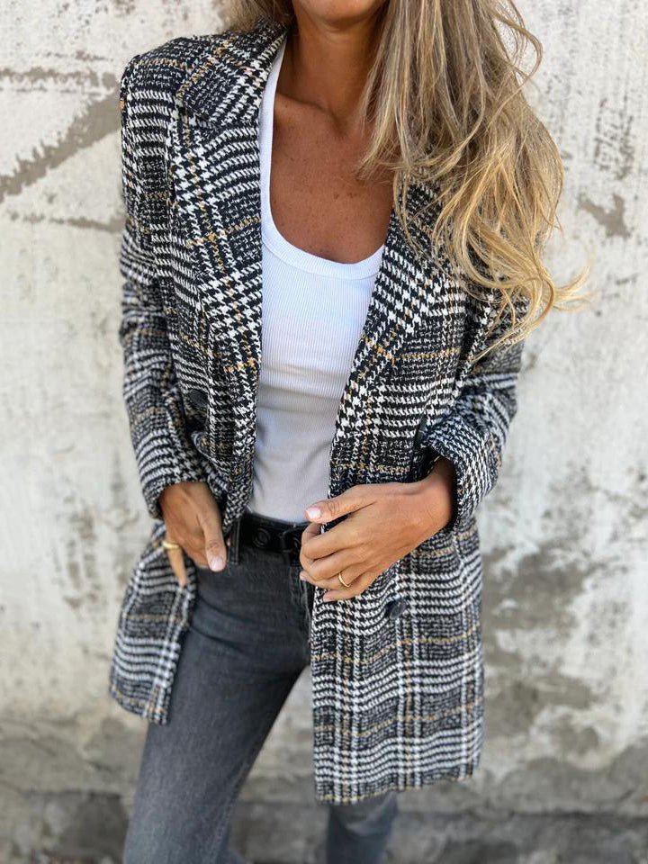 🎄Christmas Sale🔥 Plaid Lapel Blazer Coat