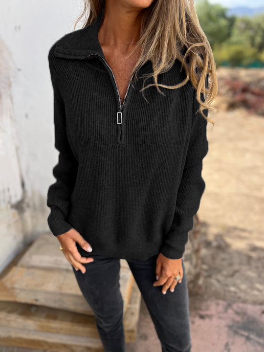 🎄Christmas Sale🔥 Casual Solid Color Long Sleeve Knit Zipper Sweater