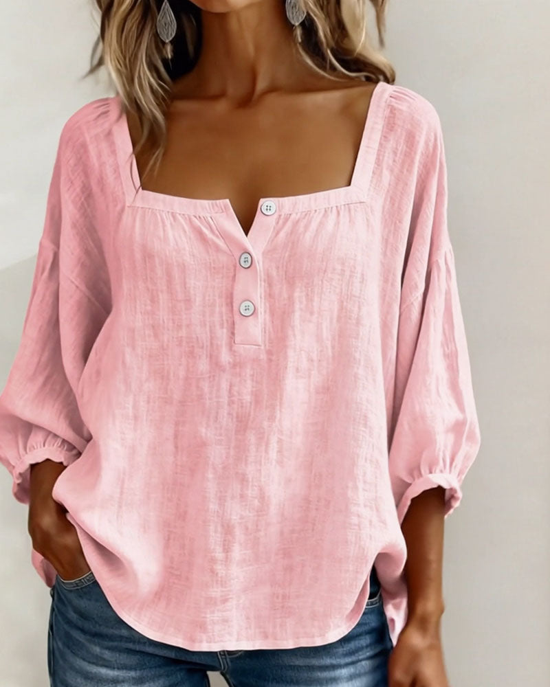 New Arrivals🌸Square Neck Half Button Blouse